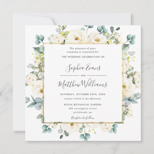 Rustieke Eucalyptus Ivoor Wit Bloemen Bruiloft Kaart (Voorkant)