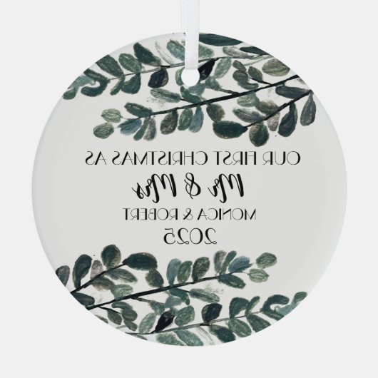 Rustieke Eucalyptus Keepsake Eerste Kerstdag Glas Ornament (Achterkant)