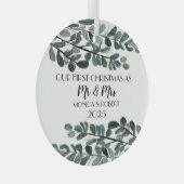 Rustieke Eucalyptus Keepsake Eerste Kerstdag Glas Ornament (Voorkant Rechts)