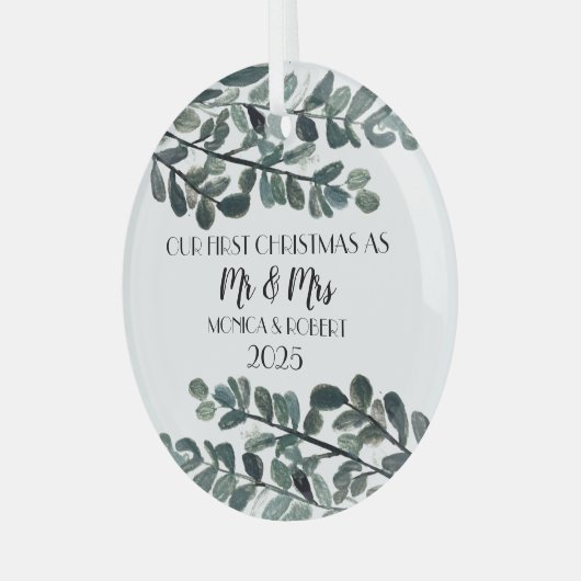 Rustieke Eucalyptus Keepsake Eerste Kerstdag Glas Ornament (Voorkant links)