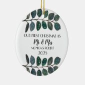 Rustieke Eucalyptus Keepsake Eerste Kerstdag Keramisch Ornament (Rechts)