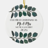 Rustieke Eucalyptus Keepsake Eerste Kerstdag Keramisch Ornament (Voorkant)