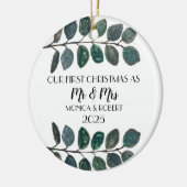 Rustieke Eucalyptus Keepsake Eerste Kerstdag Keramisch Ornament (Links)