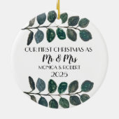 Rustieke Eucalyptus Keepsake Eerste Kerstdag Keramisch Ornament (Achterkant)