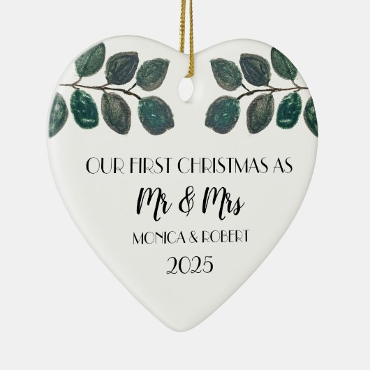 Rustieke Eucalyptus Keepsake Eerste Kerstdag Keramisch Ornament (Rechts)
