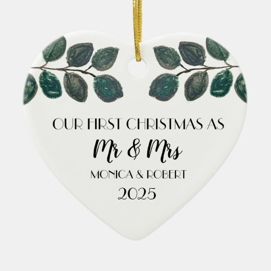 Rustieke Eucalyptus Keepsake Eerste Kerstdag Keramisch Ornament (Voorkant)