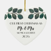 Rustieke Eucalyptus Keepsake Eerste Kerstdag Keramisch Ornament (Achterkant)