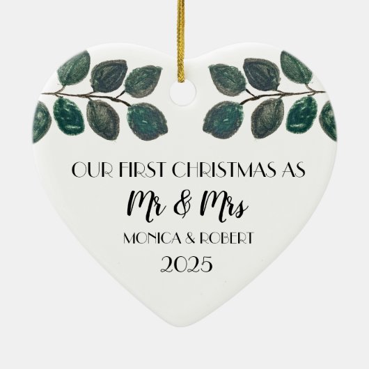 Rustieke Eucalyptus Keepsake Eerste Kerstdag Keramisch Ornament (Achterkant)