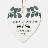 Rustieke Eucalyptus Keepsake Eerste Kerstdag Keramisch Ornament (Links)