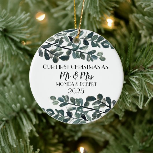 Rustieke Eucalyptus Keepsake Eerste Kerstdag Keramisch Ornament (Boom)