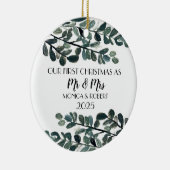 Rustieke Eucalyptus Keepsake Eerste Kerstdag Keramisch Ornament (Rechts)