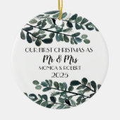 Rustieke Eucalyptus Keepsake Eerste Kerstdag Keramisch Ornament (Voorkant)