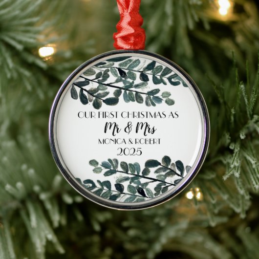 Rustieke Eucalyptus Keepsake Eerste Kerstdag Metalen Ornament (Boom)