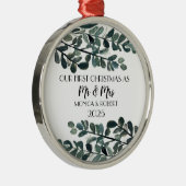 Rustieke Eucalyptus Keepsake Eerste Kerstdag Metalen Ornament (Rechts)