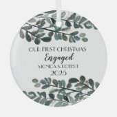 Rustieke Eucalyptus Keepsake Eerste Kerstmis verlo Glas Ornament (Voorkant)