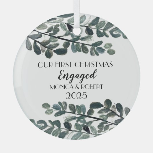 Rustieke Eucalyptus Keepsake Eerste Kerstmis verlo Glas Ornament (Voorkant)