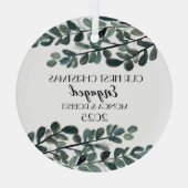 Rustieke Eucalyptus Keepsake Eerste Kerstmis verlo Glas Ornament (Achterkant)