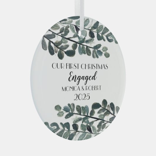 Rustieke Eucalyptus Keepsake Eerste Kerstmis verlo Glas Ornament (Voorkant Rechts)