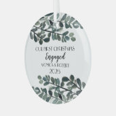 Rustieke Eucalyptus Keepsake Eerste Kerstmis verlo Glas Ornament (Voorkant links)