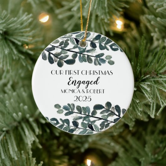 Rustieke Eucalyptus Keepsake Eerste Kerstmis verlo Keramisch Ornament (Boom)