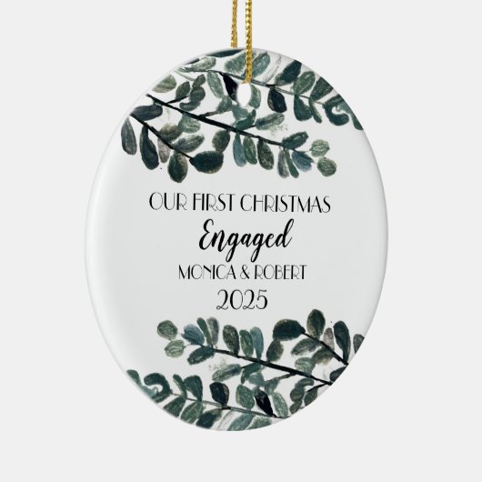 Rustieke Eucalyptus Keepsake Eerste Kerstmis verlo Keramisch Ornament (Rechts)