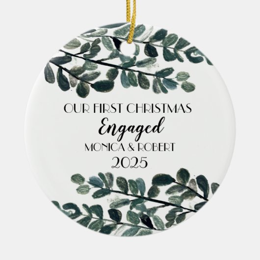Rustieke Eucalyptus Keepsake Eerste Kerstmis verlo Keramisch Ornament (Voorkant)