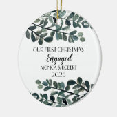 Rustieke Eucalyptus Keepsake Eerste Kerstmis verlo Keramisch Ornament (Links)