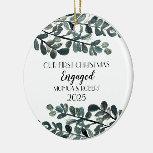 Rustieke Eucalyptus Keepsake Eerste Kerstmis verlo Keramisch Ornament (Links)