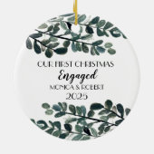 Rustieke Eucalyptus Keepsake Eerste Kerstmis verlo Keramisch Ornament (Achterkant)