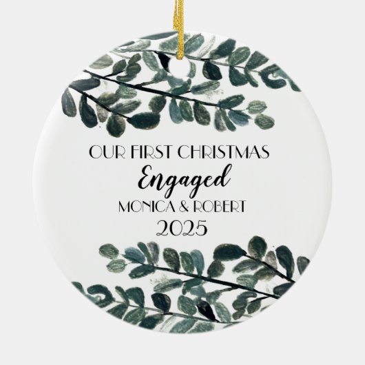 Rustieke Eucalyptus Keepsake Eerste Kerstmis verlo Keramisch Ornament (Achterkant)