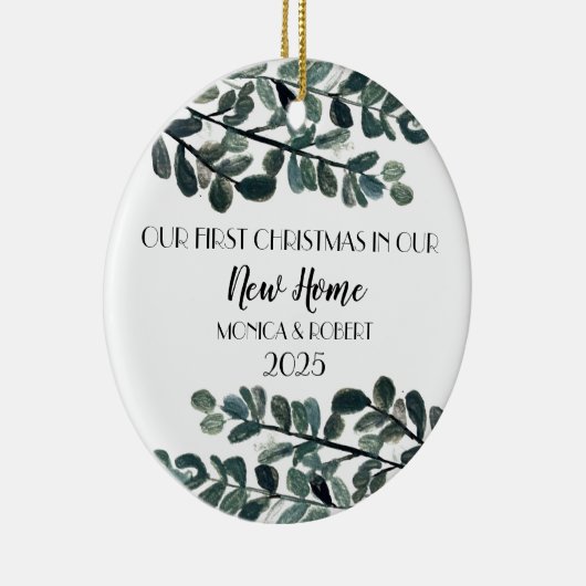Rustieke Eucalyptus Keepsake Kerstmis Nieuwe Home Keramisch Ornament (Rechts)