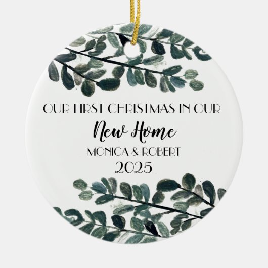 Rustieke Eucalyptus Keepsake Kerstmis Nieuwe Home Keramisch Ornament (Voorkant)