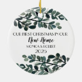 Rustieke Eucalyptus Keepsake Kerstmis Nieuwe Home Keramisch Ornament (Achterkant)