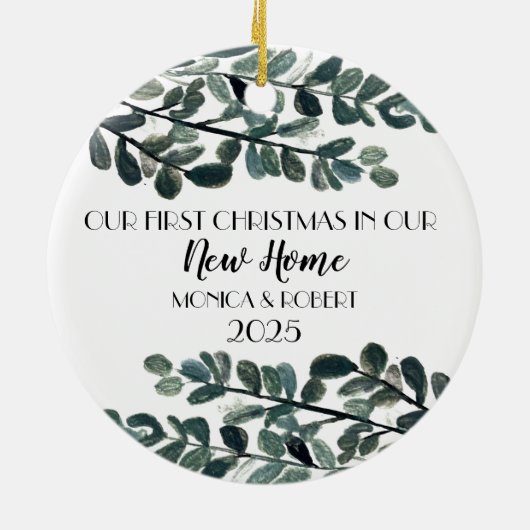 Rustieke Eucalyptus Keepsake Kerstmis Nieuwe Home Keramisch Ornament (Achterkant)