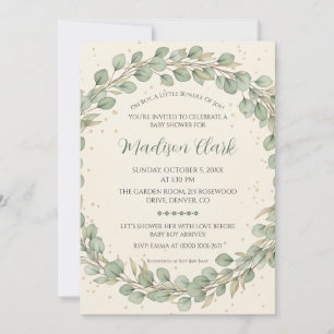 Rustieke Eucalyptus Krans Baby shower Uitnodiging