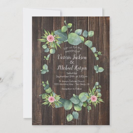 Rustieke Eucalyptus Krans Huwelijksuitnodiging Kaart (Voorkant)