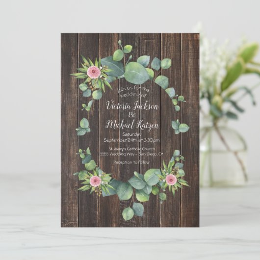 Rustieke Eucalyptus Krans Huwelijksuitnodiging Kaart (Staand voorkant)