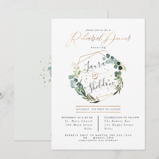 Rustieke Eucalyptus Krans Oefenavond Eten Kaart (Voorkant / Achterkant)