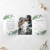 Rustieke Eucalyptus laat foto collage bruiloft Drieluik Uitnodiging (Binnen)