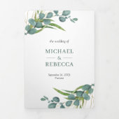 Rustieke Eucalyptus laat foto collage bruiloft Drieluik Uitnodiging (Cover)