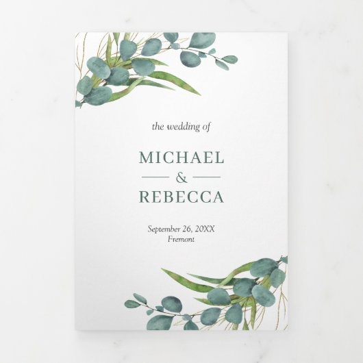 Rustieke Eucalyptus laat foto collage bruiloft Drieluik Uitnodiging (Cover)