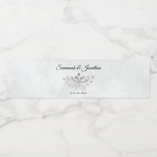 Rustieke Eucalyptus & Lavendel Boeket Bruiloft Waterfles Etiket (Enkel label)