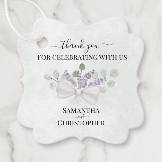 Rustieke eucalyptus & lavendel bruiloft dank u bedankjes labels (Voorkant)