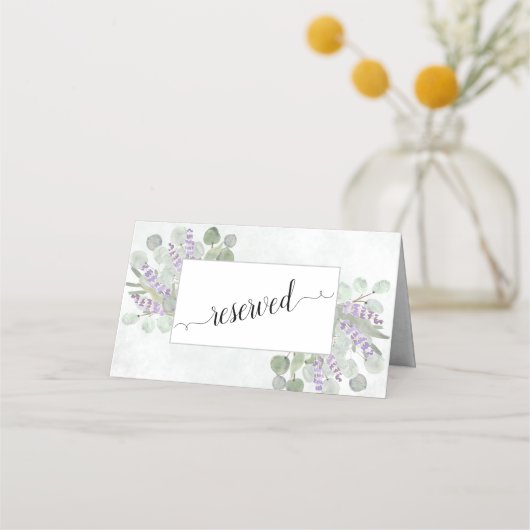 Rustieke Eucalyptus & Lavendel Bruiloft Gereservee Plaatskaartje (Achterkant)