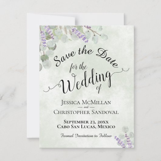 Rustieke Eucalyptus & Lavendel Elegante Salie Brui Save The Date (Voorkant)