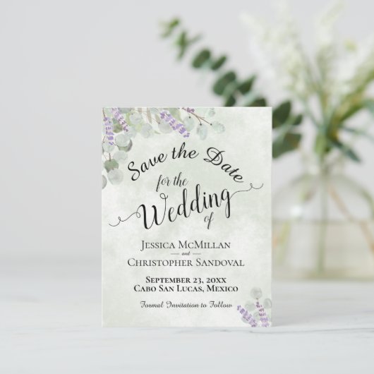 Rustieke Eucalyptus & Lavendel Elegante Salie Brui Save The Date (Staand voorkant)