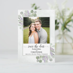 Rustieke Eucalyptus & Lavendel Foto Simpele Trouwd Save The Date
