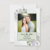 Rustieke Eucalyptus & Lavendel Groene Trouwfoto Save The Date (Voorkant)