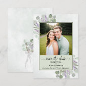 Rustieke Eucalyptus & Lavendel Groene Trouwfoto Save The Date (Voorkant / Achterkant)