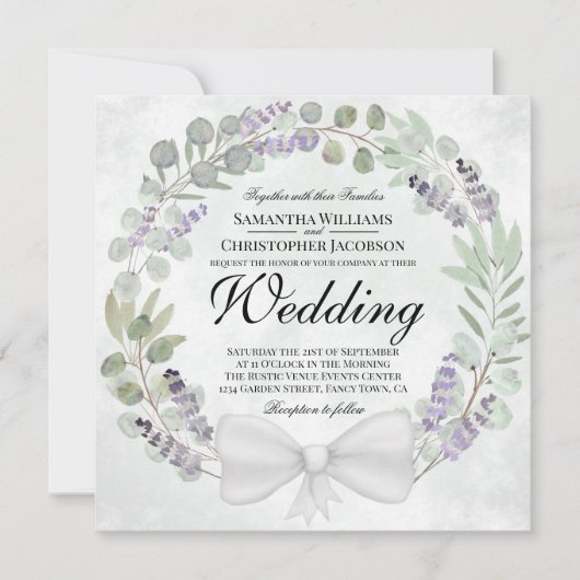 Rustieke Eucalyptus & Lavendel krans bruiloft Kaart (Voorkant)